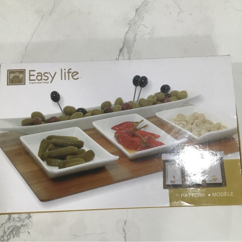 Tabletops Gallery 5 Pc Appetizer Ceramic Bamboo Tray NEW Serving Set Italian
